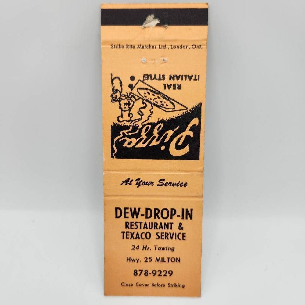 Vintage Matchbook Dew-Drop-In Texaco Restaurant Milton Ontario Canada